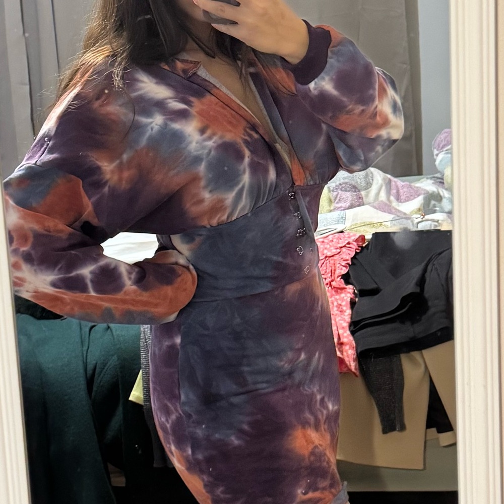 Fashion Nova Tie-Dye Long Sleeve Dress - Purple and Orange